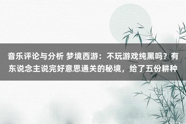 音乐评论与分析 梦境西游：不玩游戏纯黑吗？有东说念主说完好意思通关的秘境，给了五份耕种